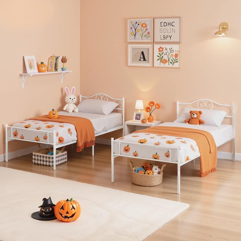 VECELO Twin Metal Platform Bed Frame 2-Pack Heavy Duty Steel Slat Support No Box Spring Storage Space Easy Assembly