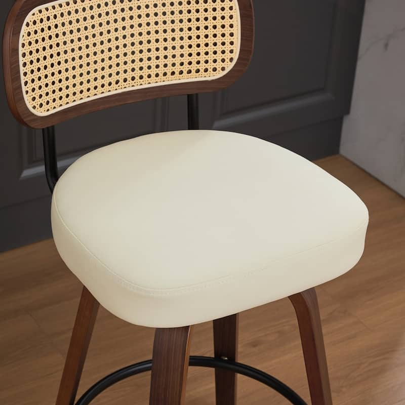 Upholstered Faux Leather Counter Height Barstools with Walnut Back and Bentwood Legs
