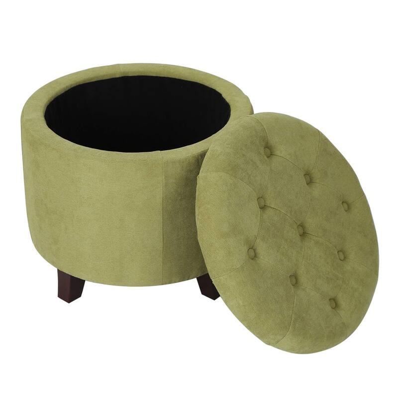 Adeco Round Button-tufted Lift-top Storage Ottoman