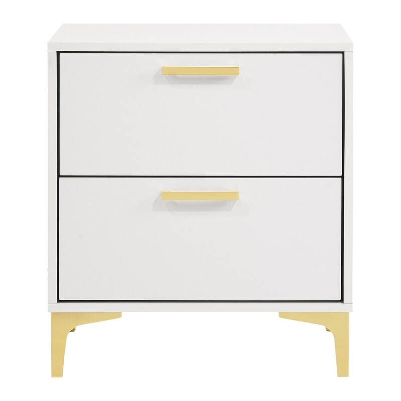 White/Gold 2 Drawer 21.75 in. W Nightstand with Sturdy Hardware and Ample Storage
