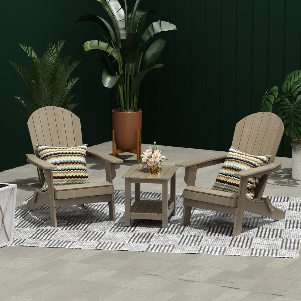 Vineyard HIPS Outdoor Folding Eco-Friendly All Weather Seashell Adirondack Chairs with Side Table (3-Piece Set)