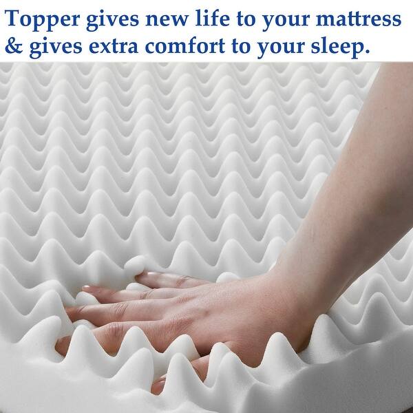 High Density Convoluted Egg Shell Breathable Foam Topper, Adds Comfort to Mattress