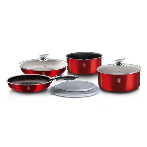 Berlinger Haus 9-Piece Cookware Set w/ Detached Ergonomic Handle, Burgundy Collection