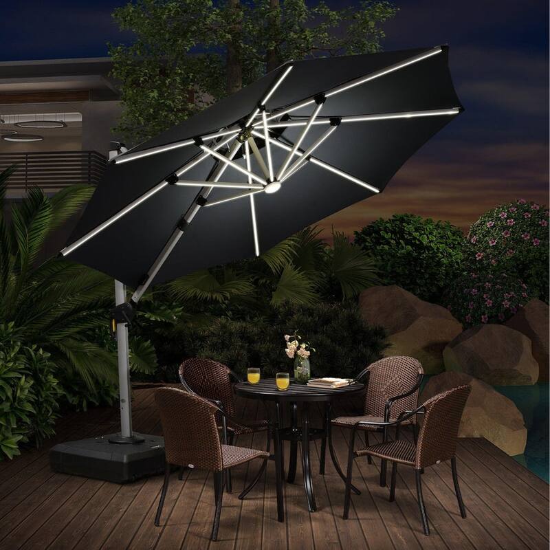 PURPLE LEAF Double Top 10/11/12ft Round Outdoor Patio Cantilever Umbrellas with Lights