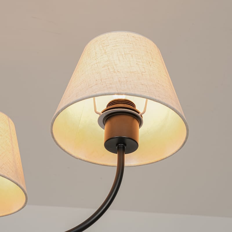 39.37 in. 6-Light Modern Farmhouse Sputnik Black Linear Chandelier with Linen Fabric Shades