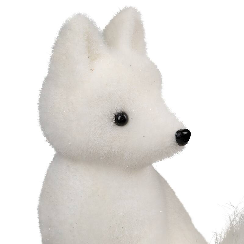 Glittered Sitting Arctic Fox Christmas Figure - 9.5" - White