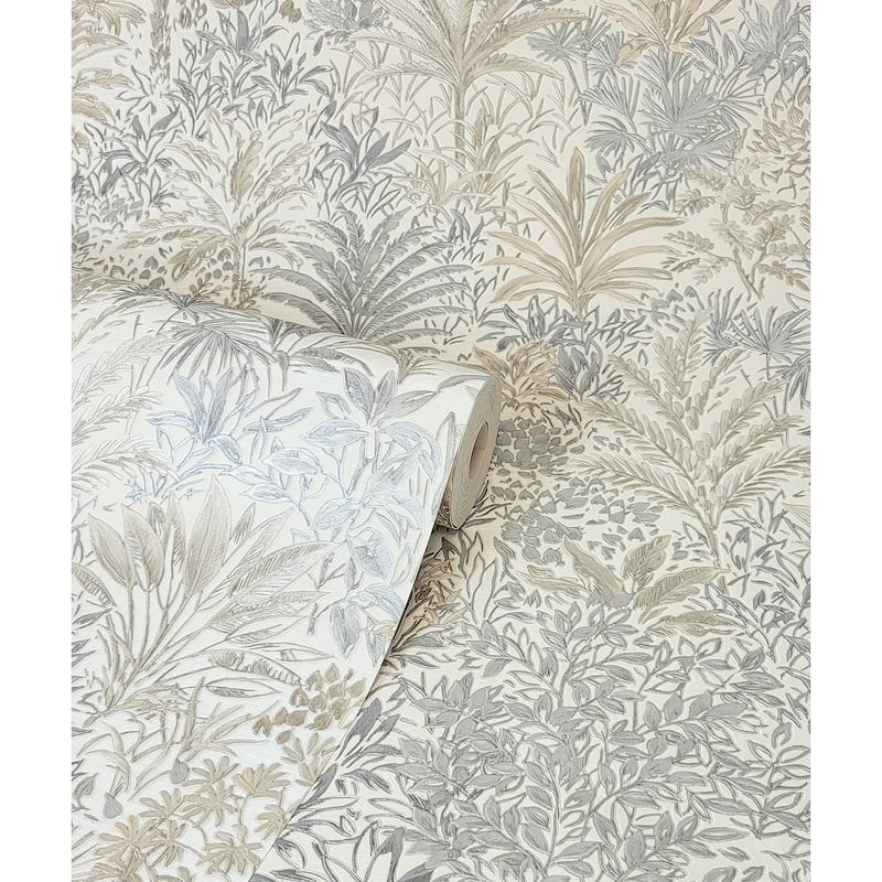 Fine Decor Meilani Natural & Grey Palm Landscape Wallpaper