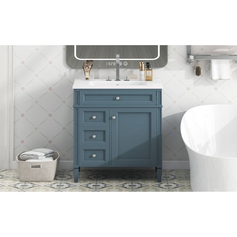 30" Bathroom Vanity Cabinet with Sink, Modern Freestanding Vanity with 2 Storage Drawers, Tip-out Drawer, and Adjustable Shelf