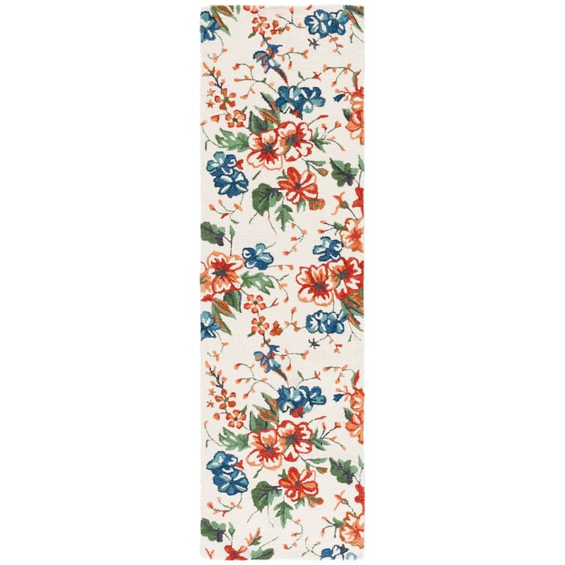 SAFAVIEH Handmade Jardin Engeline Country Wool Rug - 2'3" x 8' Runner - Ivory/Orange