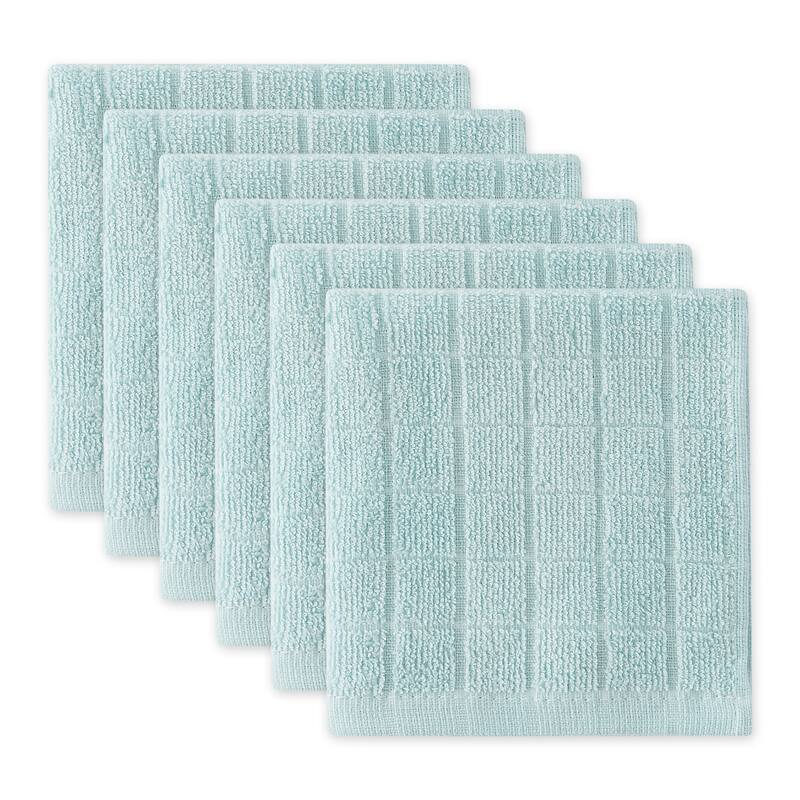 DII Solid Windowpane Terry Dishcloth Set of 6 - Robin's Egg Blue