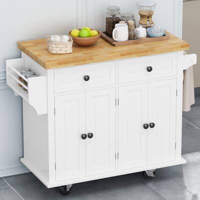 EYIW Kitchen Island Cart with Two Storage Cabinets and Two Locking Wheels, 4 Door Cabinet and Two Drawers