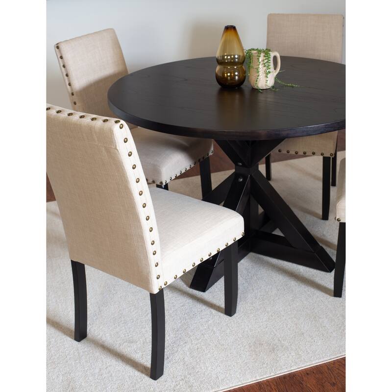 Modern 5-Piece Dining Set with Round Cross Base Table & 4 Chairs