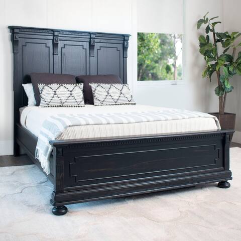 Abbyson Hendrick Distressed Black Solid Wood Bed
