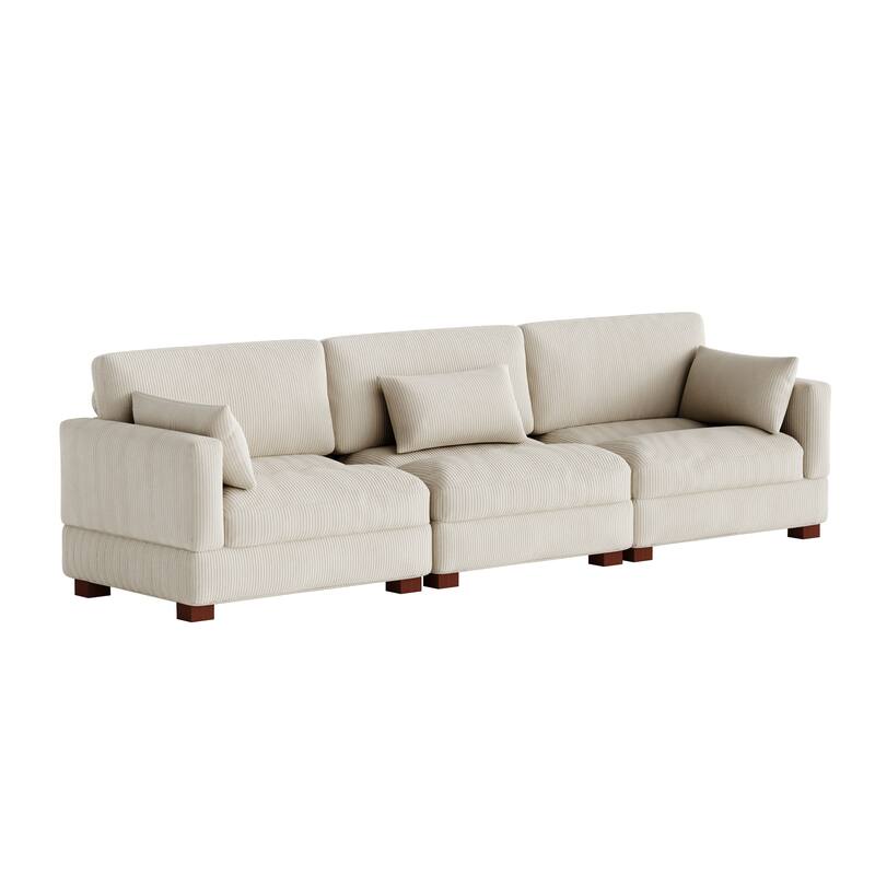 Corduroy Modular Sectional Sofa with Ottoman and Pillows