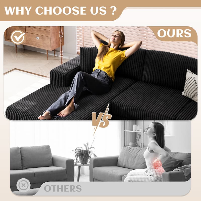 Futzca No-Assembly Modular Sofa, Corduroy Couch with High-Density Foam