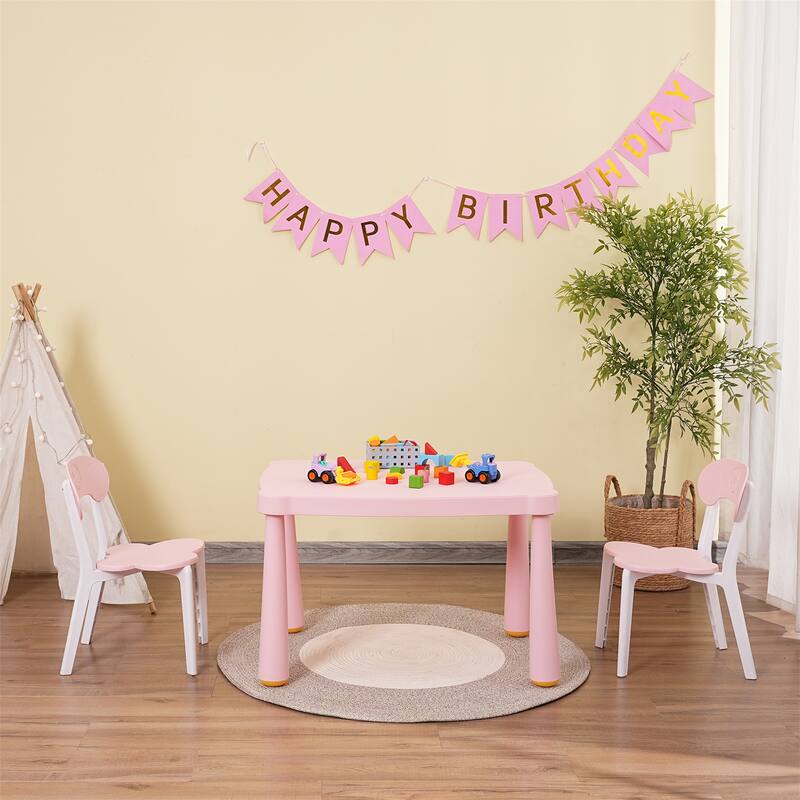 3 Piece Toddler Table and Chair Set,Plastic Children Activity Tablefor Reading,Preschool,Drawing,Toddler,Playroom(Tricolor)