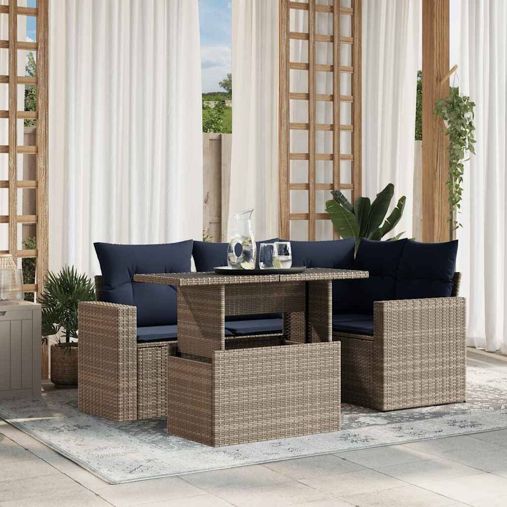 vidaXL Patio Sofa Set with Cushions and Table Outdoor 5 Piece Poly Rattan
