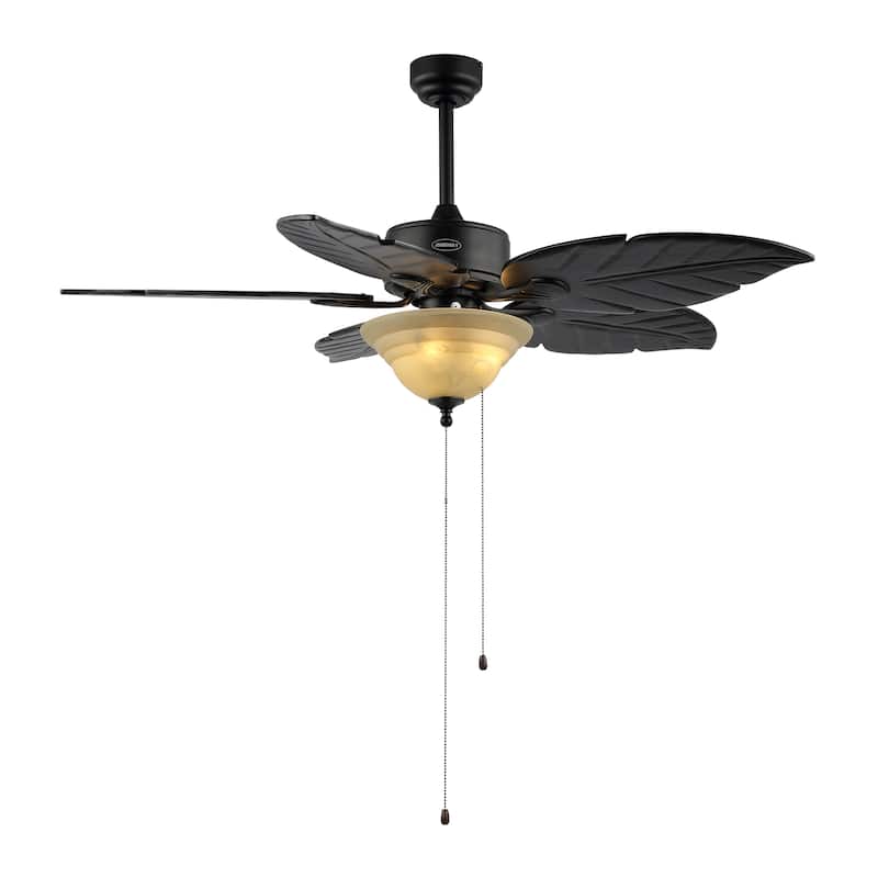 Owen 52" 3-Light Coastal Bohemian Iron/Wood Palm Leaf LED Ceiling Fan with Pull Chain, by JONATHAN Y