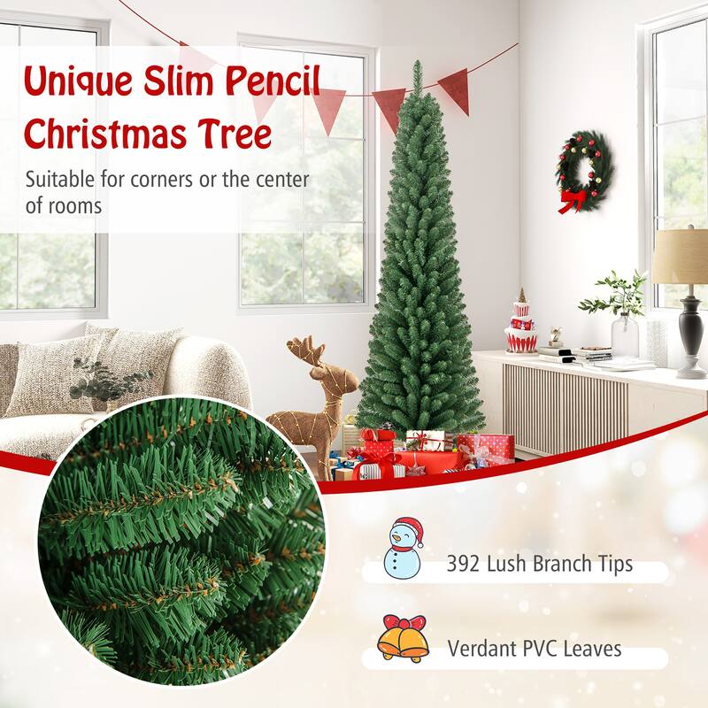 Gymax 5/6 FT Pencil Christmas Tree Artificial Xmas Tree w/ 295/392 - See Details