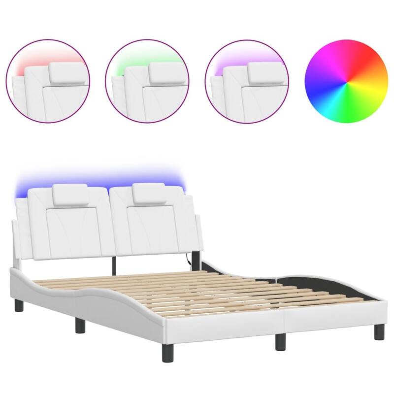 vidaXL Bed Frame with LED Lights Mattress Foundation Furniture Faux Leather