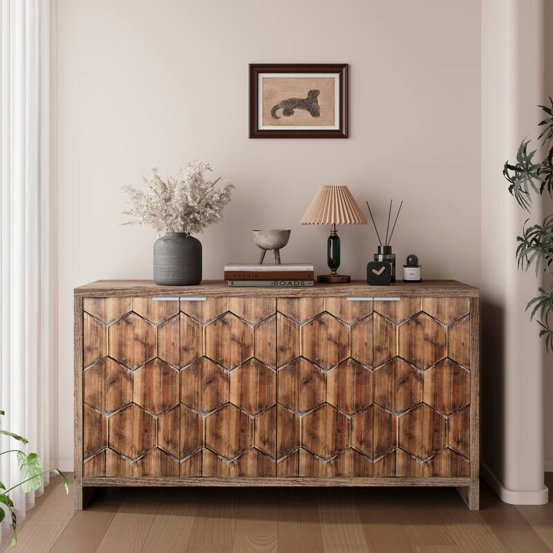 Cabinet Farmhouse Style 4 Door Wooden Cabinet Sideboard Buffet Server Cabinet Storage Cabinet,Antique Natural Wood
