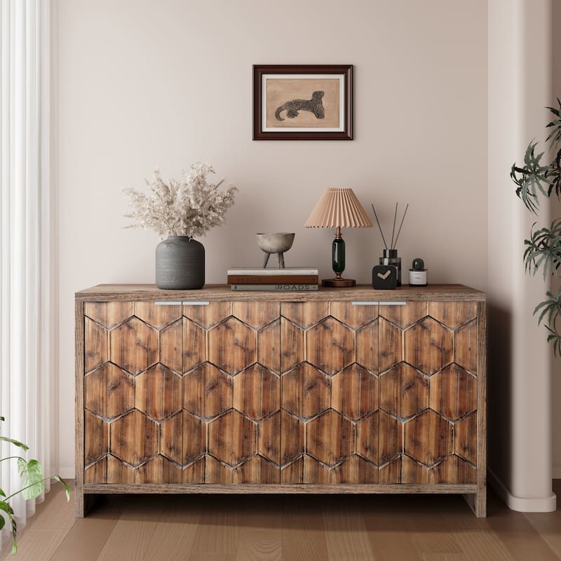 Wood Storage Cabinet with Adjustable Shelves for Living Room or Entryway Organization