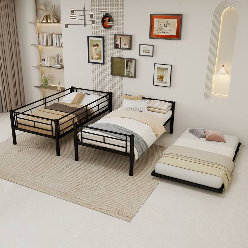 Heavy-duty Sturdy Meta Twin over Twin Bunk Bed/l/ Noise Reduced/ Safety Guardrail/No Box Spring Needed