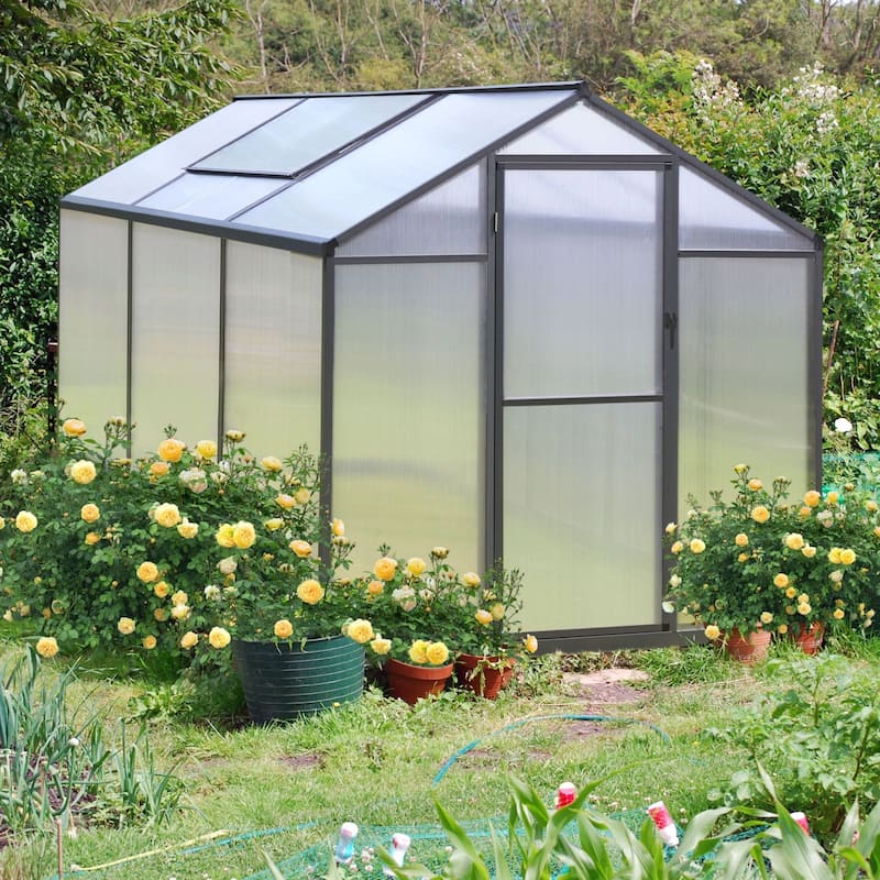 VEIKOUS Aluminum Walk-In Garden Greenhouse Kit with Adjustable Roof ...