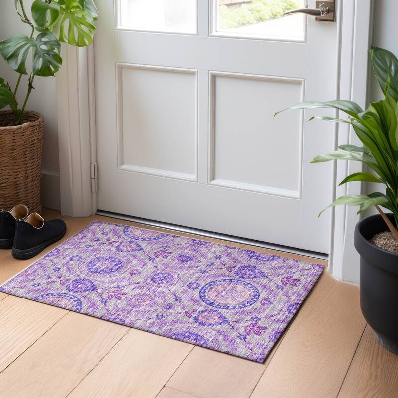 Premium Washable Super Soft Boho Global Mayfield Rug - Lavender - 1' 8" x 2' 6"