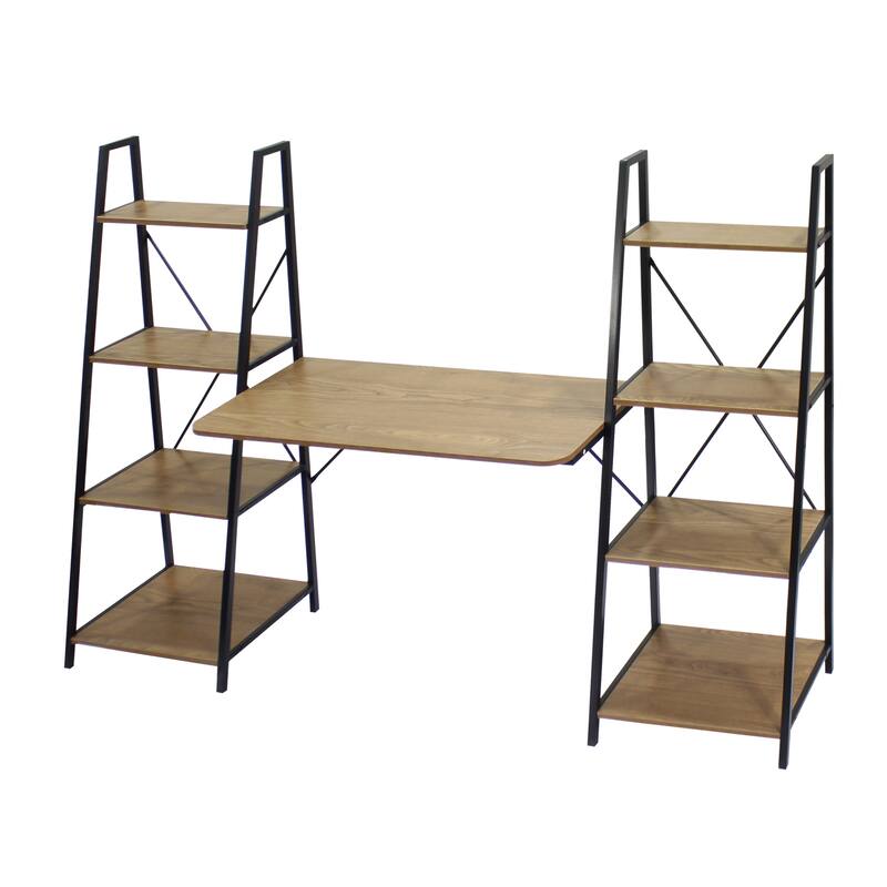Davee Furniture Walnut Writing Desk with 2 Bookshelves