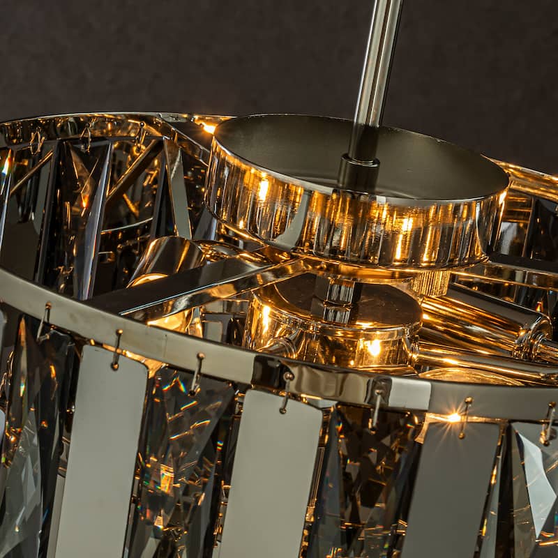 CraftHome Dimmable Modern Smoked Crystal Chandelier Contemporary Round Polished Nickel Pendant Light Fixture