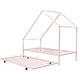 preview thumbnail 28 of 53, Metal House Bed with Twin Size Trundle, Twin Size House-Shaped Bed Steel Slat Support Easy Assembly for Kids Teens Boys & Girls