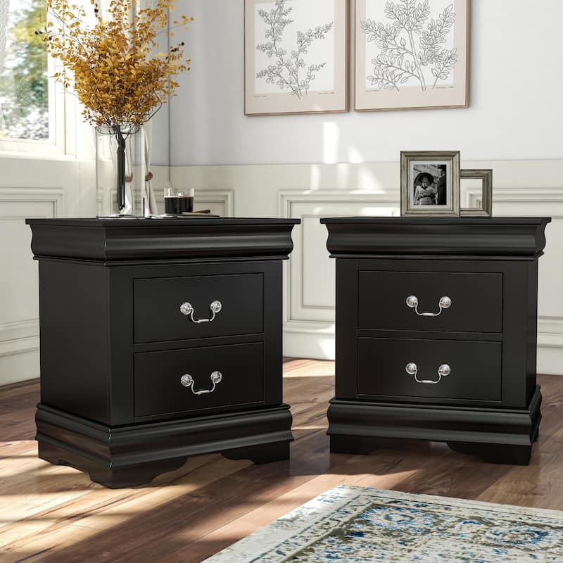 Furniture of America Mayday Traditional Solid Wood 2-Drawer Nightstand, Set of 2 - Black