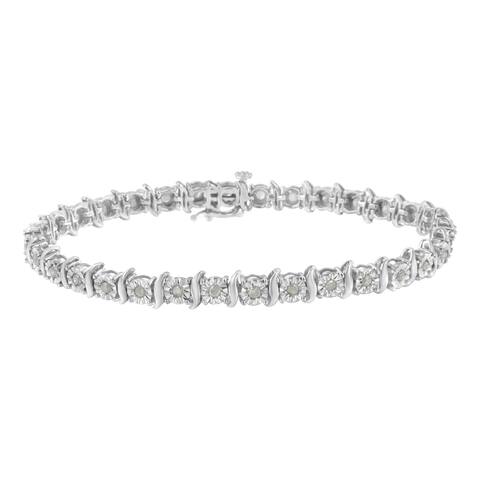 .925 Sterling Silver 1.0 Cttw Diamond S-Curve Link Miracle-Set Tennis Bracelet (I-J, I3) - Choice of Metal Colors & Lengths