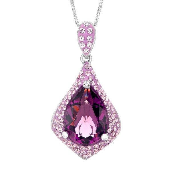 Crystaluxe Teardrop Pendant with Swarovski Crystals in Sterling Silver - Purple