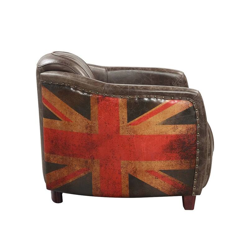 Leather Upholstered Accent Chair with Arched Backrest in Antique Slate