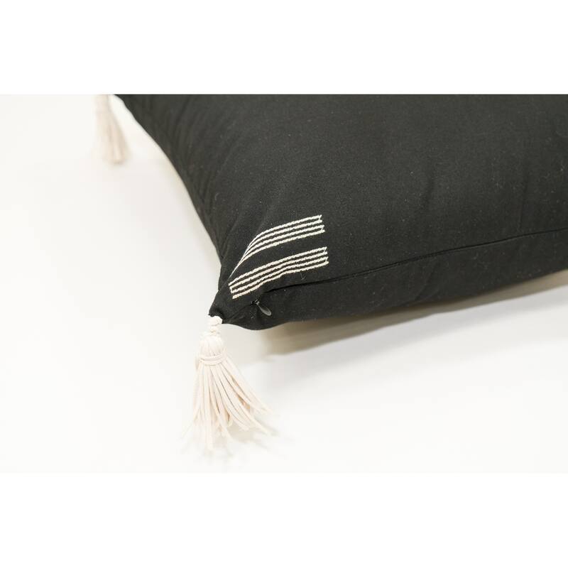 Jiti Outdoor Waterproof Minimal Modern Embroidered Patterned Sunbrella Throw Pillows with Handmade Faux Leather Tassels