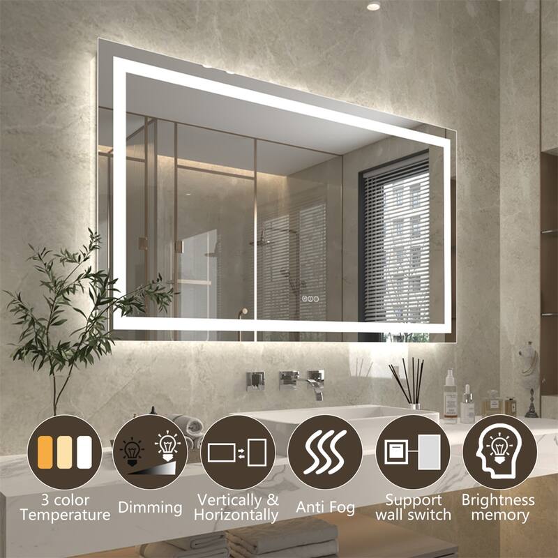 ExBrite LED Bathroom Mirror with Defogger, Front Lighting 60" x 36