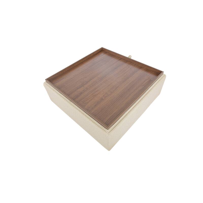 NADAAL STUDIOS Mirelda Ottoman, Flip-Top Upholstered Storage with Walnut-Look Tray Surface, Flecked Oat