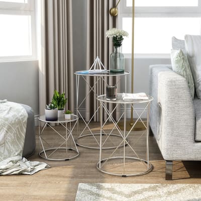 Erto Contemporary Chrome 17-inch Metal Nesting Table by Furniture of America
