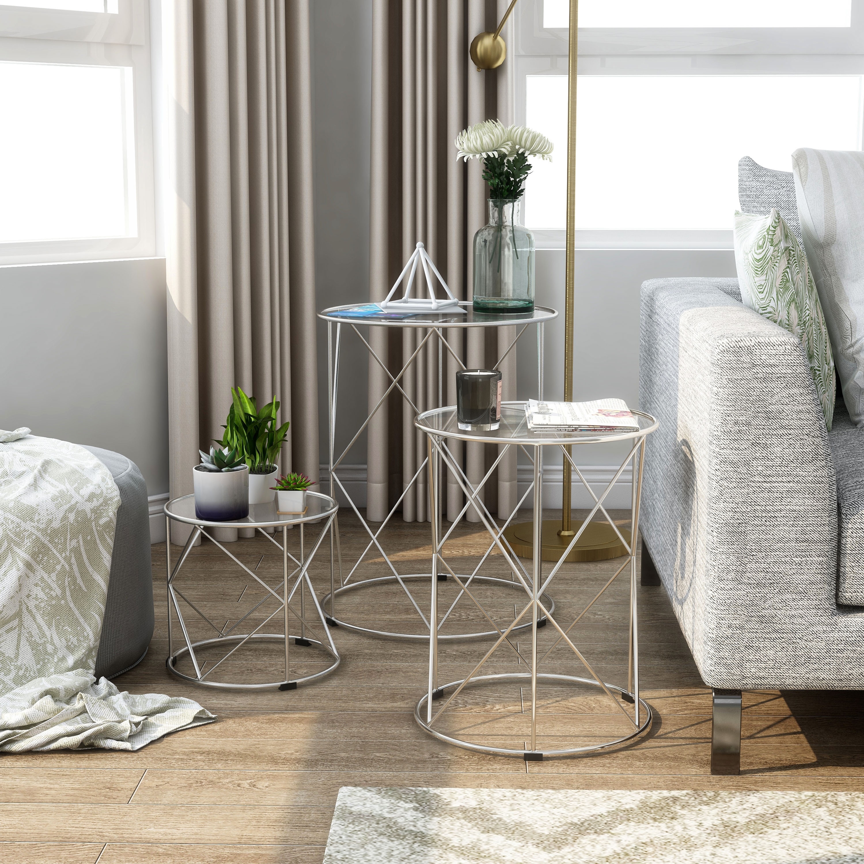 Furniture of America Erto Contemporary Chrome 17-inch Metal Nesting Table