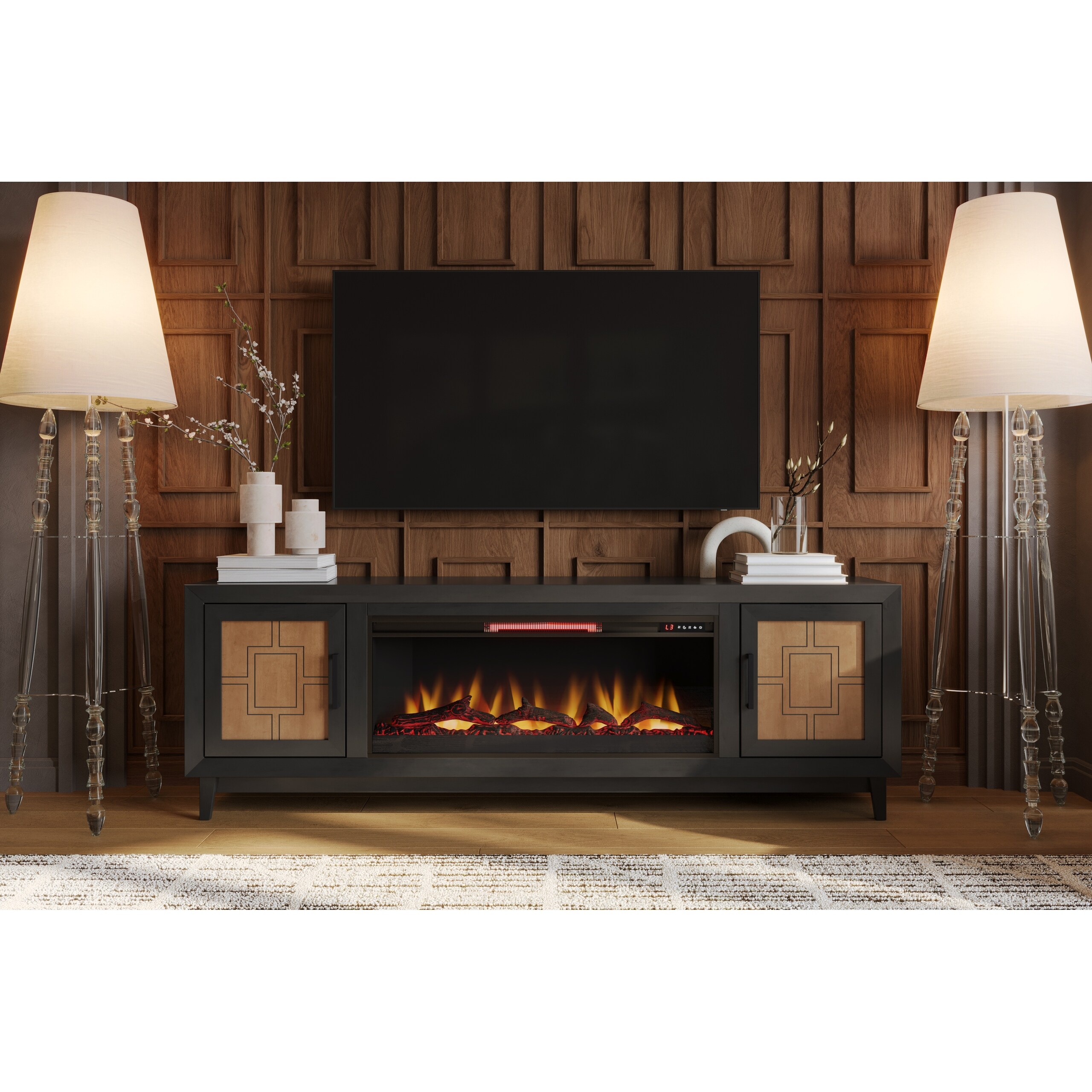 Legends Home Ventura Black Bourbon 86 Fireplace TV Stand