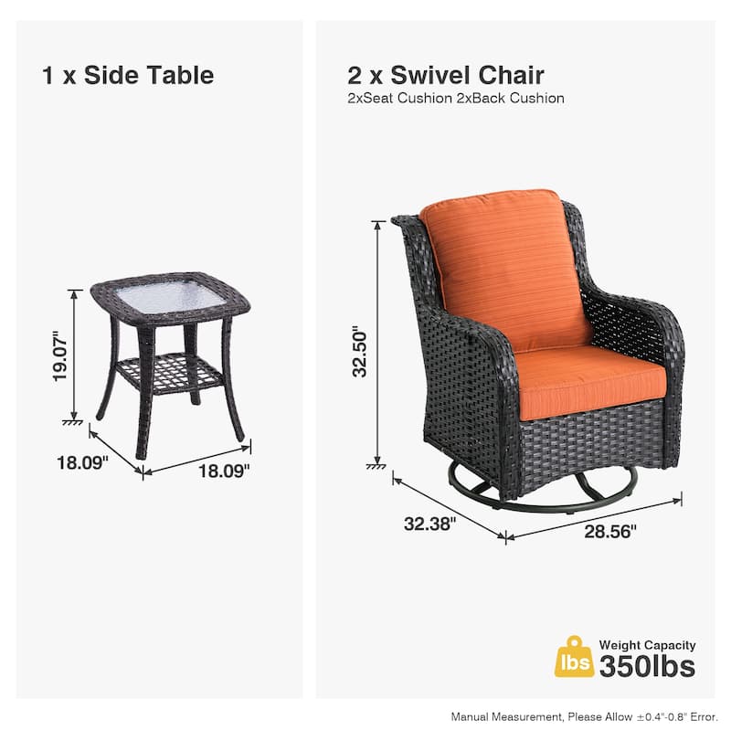 OVIOS 3-piece Patio Wicker Swivel Chair Set