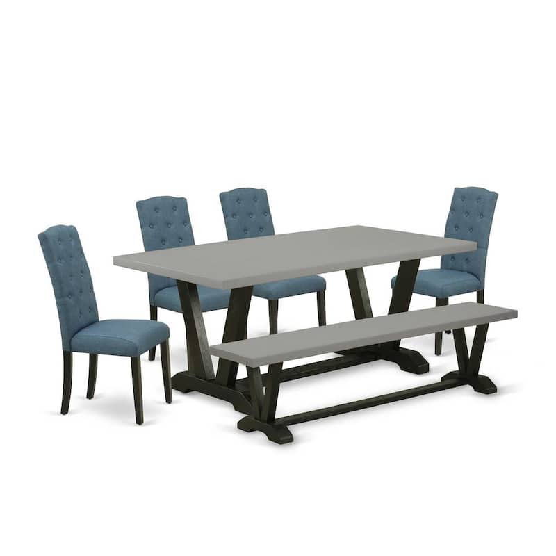 Coastal Dining Set - 6 Piece Kitchen Table Set with Bench & 4 Chairs