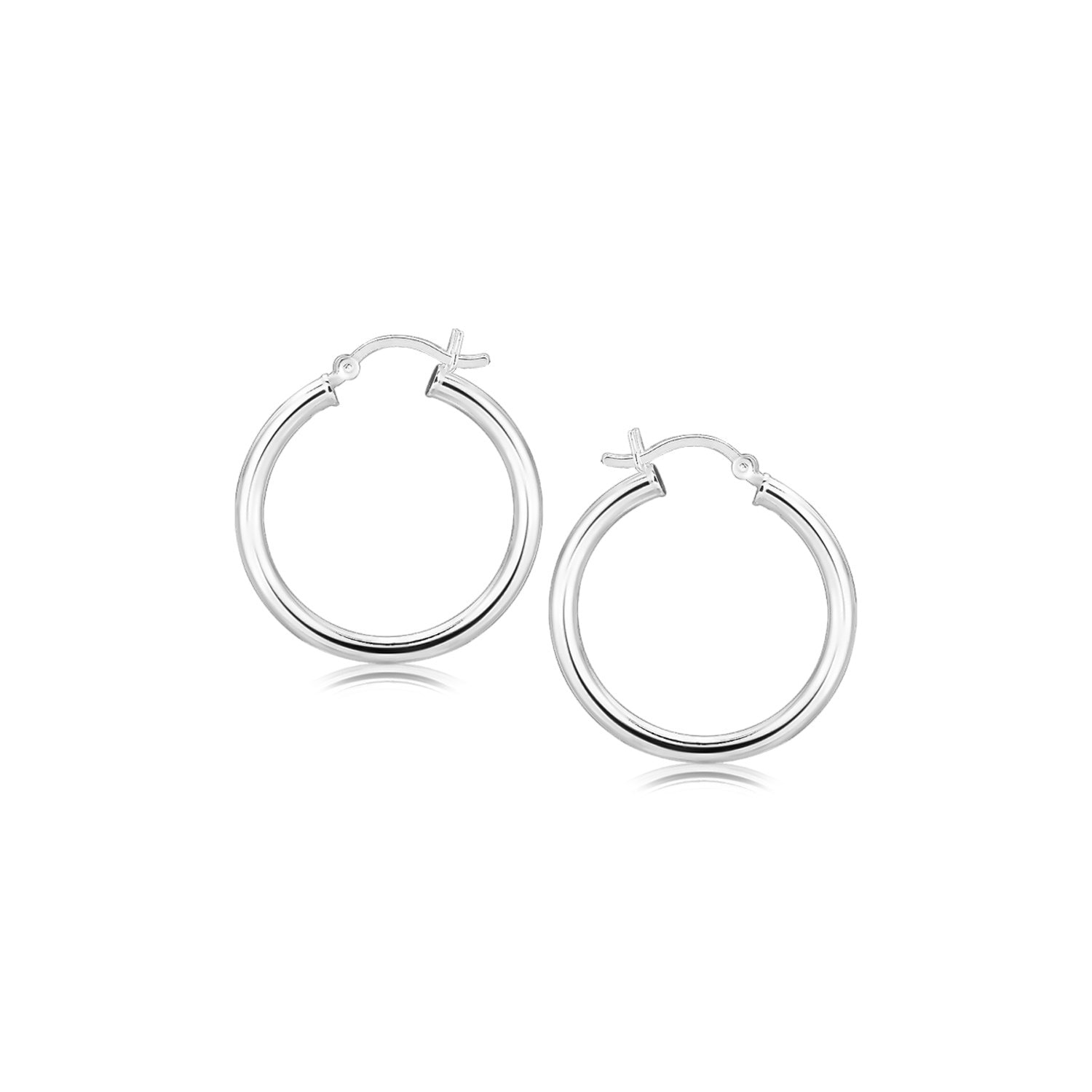 MayaMila Sterling Silver Rhodium Plated Polished Look Hoop Earrings (25mm)