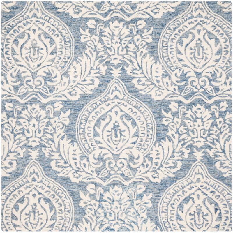SAFAVIEH Handmade Micro-Loop Tressy Wool Rug - 5' Square - Blue/Ivory