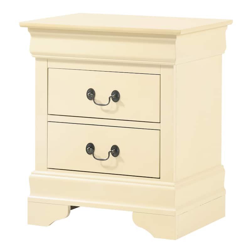 Beige Nightstand with Two Drawers, 24x21x16 Compact Bedside Storage Table with Soft Finish and Stylish Bedroom Use