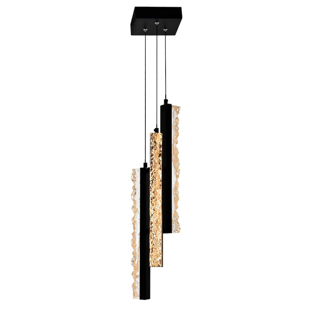 Stagger Integrated LED 6in Black Mini Pendant with Handcrafted Glass