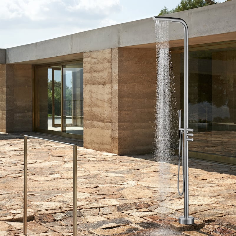 Rbrohant Freestanding Stainless Steel + Brass Outdoor Shower