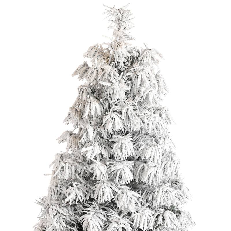 Glitzhome 6FT/7.5FT/9FT/11FT Snow Flocked Pre-lit Artificial Fir Christmas Trees